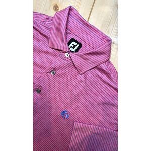 FootJoy Mens Performance Golf Polo Shirt Pink Blue Striped Short Sleeve Size M